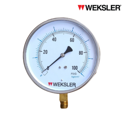 Pressure gauge Weksler รุ่น EA14 หน้าปัดขนาด : 4.5 นิ้ว เกลียวทองเหลืองออกล่าง ขนาด 1/4″