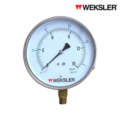 Pressure gauge Weksler รุ่น EA14 หน้าปัดขนาด : 4.5 นิ้ว เกลียวทองเหลืองออกล่าง ขนาด 1/4″