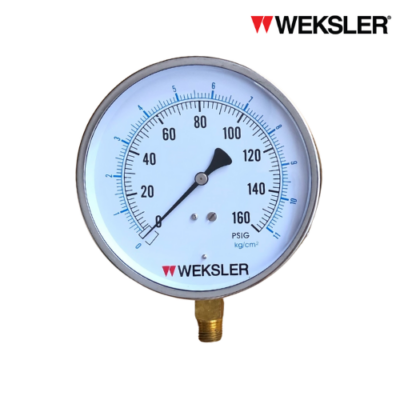 Pressure gauge Weksler รุ่น EA14 หน้าปัดขนาด : 4.5 นิ้ว เกลียวทองเหลืองออกล่าง ขนาด 1/4″