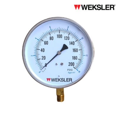 Pressure gauge Weksler รุ่น EA14 หน้าปัดขนาด : 4.5 นิ้ว เกลียวทองเหลืองออกล่าง ขนาด 1/4″