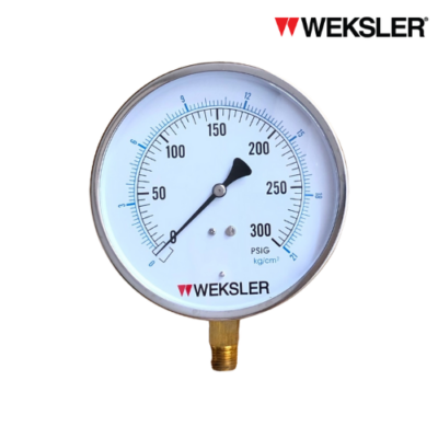 Pressure gauge Weksler รุ่น EA14 หน้าปัดขนาด : 4.5 นิ้ว เกลียวทองเหลืองออกล่าง ขนาด 1/4″