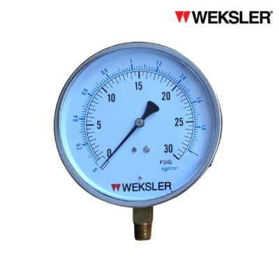 Pressure gauge Weksler รุ่น EA14 หน้าปัดขนาด : 4.5 นิ้ว เกลียวทองเหลืองออกล่าง ขนาด 1/4″