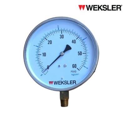 Pressure gauge Weksler รุ่น EA14 หน้าปัดขนาด : 4.5 นิ้ว เกลียวทองเหลืองออกล่าง ขนาด 1/4″