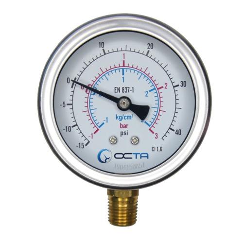 OCTA เกจวัดแรงดัน Pressure Gauge หน้าปัดขนาด 2.5″ เกลียวทองเหลืองออกล่างขนาด 1/4" NPT เกจแรงดัน OCTA GB63