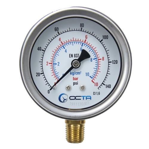 OCTA เกจวัดแรงดัน Pressure Gauge หน้าปัดขนาด 2.5″ เกลียวทองเหลืองออกล่างขนาด 1/4" NPT เกจแรงดัน OCTA GB63