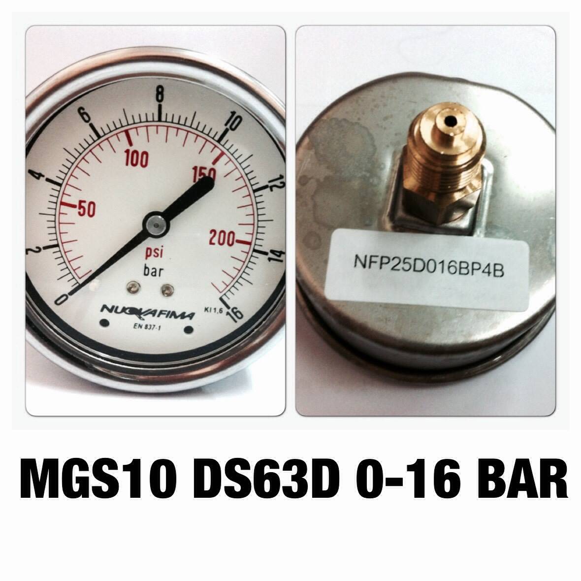 NUOVA FIMA Pressure Gauges 2.5 นิ้ว 0-16BAR (200 PSI) ออกหลัง เกลียว 1/4" BSP ทองเหลือง