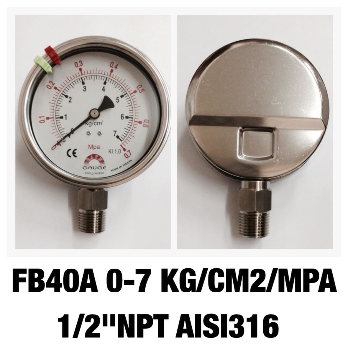 SAFE GAUGE 0-7KG 0-0.7 MPA เกลียว 1/2" NPT ANSI316