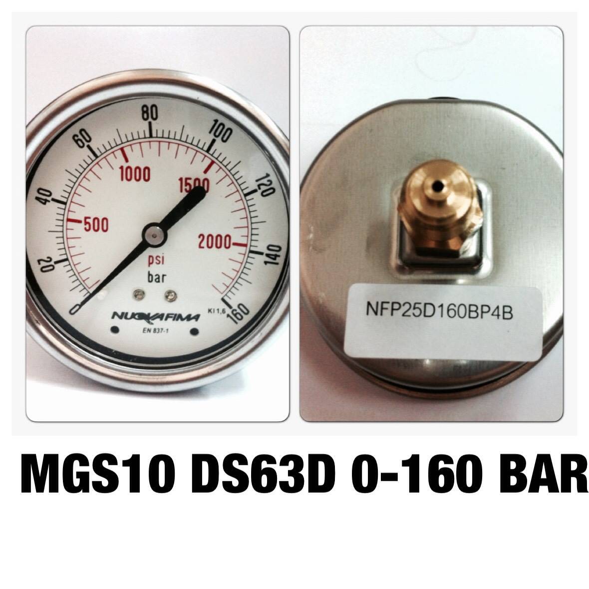 NUOVA FIMA Pressure Gauges 2.5 นิ้ว 0-160BAR (2000PSI) ออกหลัง เกลียว 1/4" BSP ทองเหลือง