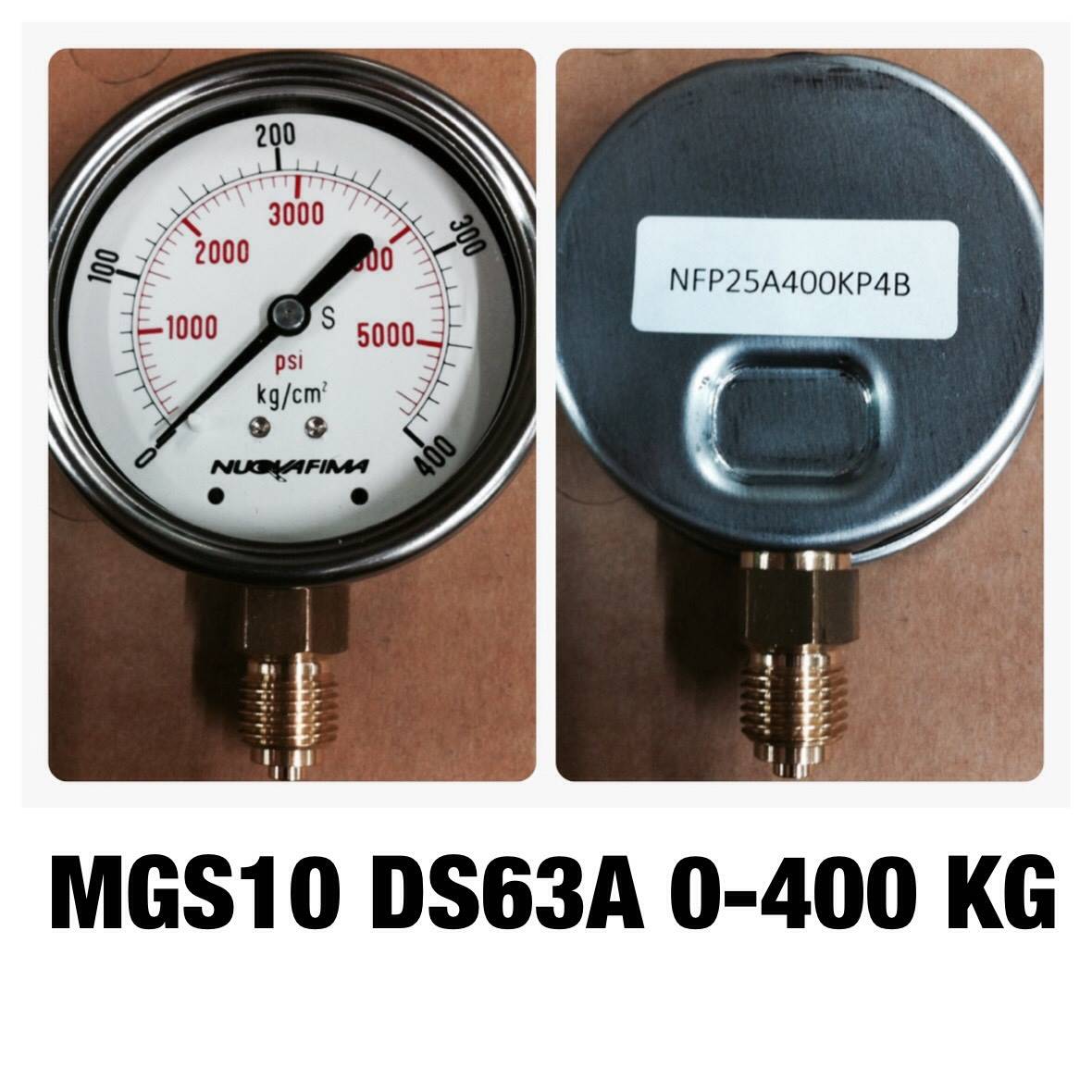 NUOVA FIMA Pressure Gauges 2.5 นิ้ว 0-400 KG (5800PSI) ออกล่าง เกลียว 1/4" BSP ทองเหลือง