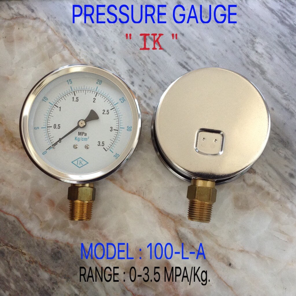 IK Pressure Gauges "IK" 4 นิ้ว 0-3.5MPA /0-35KG ออกล่าง 1/2" ทองเหลือง NPT