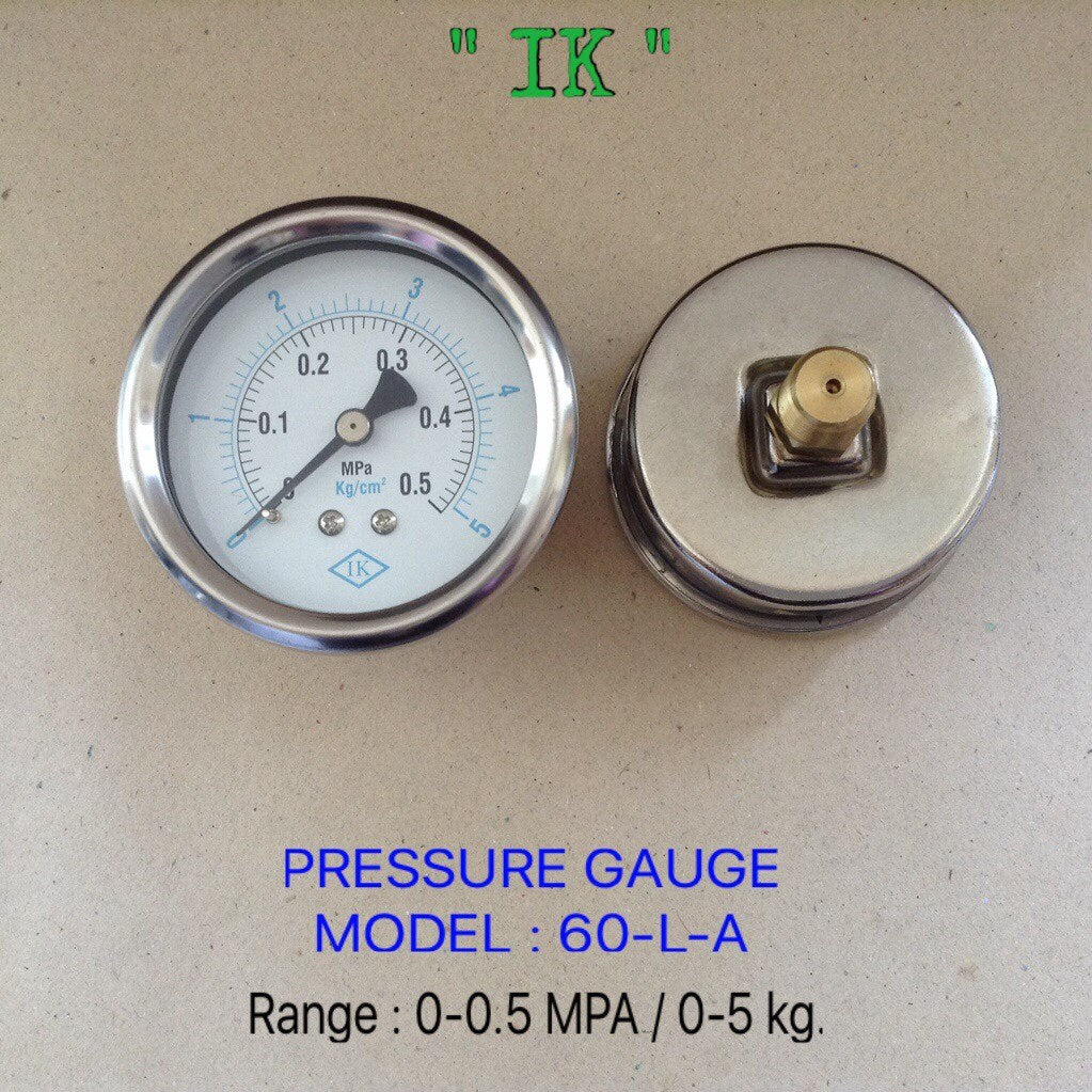 IK Pressure Gauges "IK"2.5 นิ้ว 0-5 KG (0.5MPA) ออกหลัง เกลียว 1/4" NPT ทองเหลือง