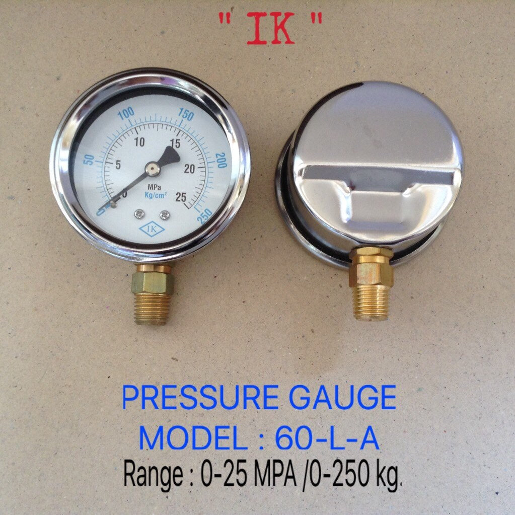 IK Pressure Gauges "IK" 2.5 นิ้ว 0-25MPA /0-250KG ออกล่าง 1/4" ทองเหลือง NPT