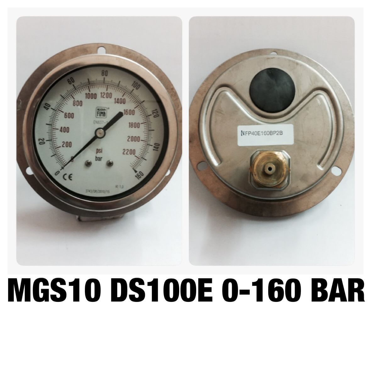 NUOVA FIMA Pressure Gauges 4 นิ้ว 0-160BAR (2320PSI) ออกหลังหน้าแปลน เกลียว 1/2" BSP ทองเหลือง