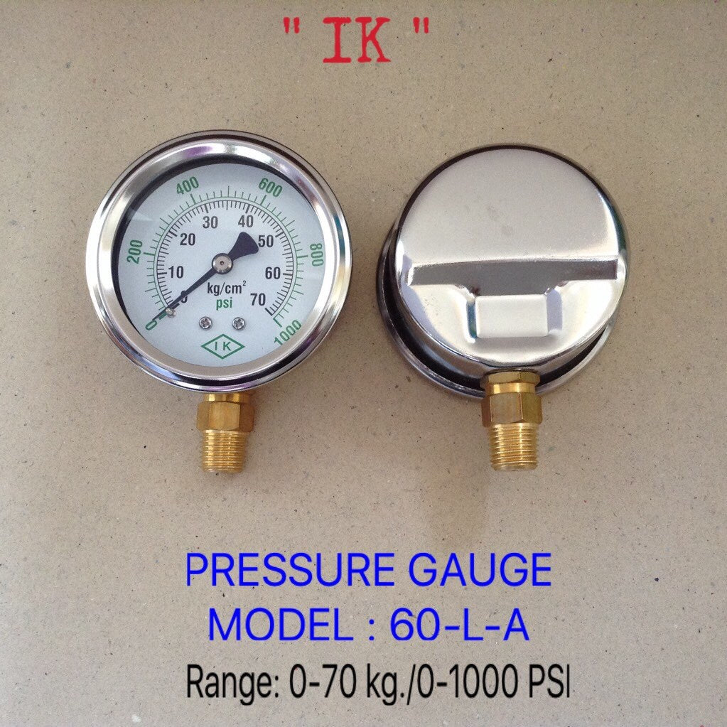 IK Pressure Gauges "IK" 2.5 นิ้ว 0-70KG /0-1000PSI ออกล่าง 1/4" ทองเหลือง NPT