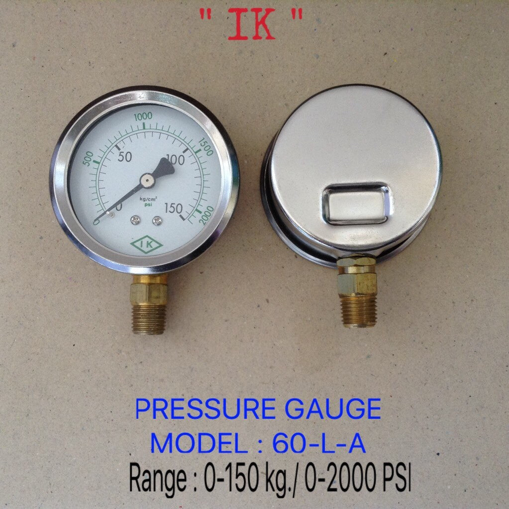 IK Pressure Gauges "IK" 2.5 นิ้ว 0-150KG/0-2000 PSI ออกล่าง 1/4" ทองเหลือง NPT
