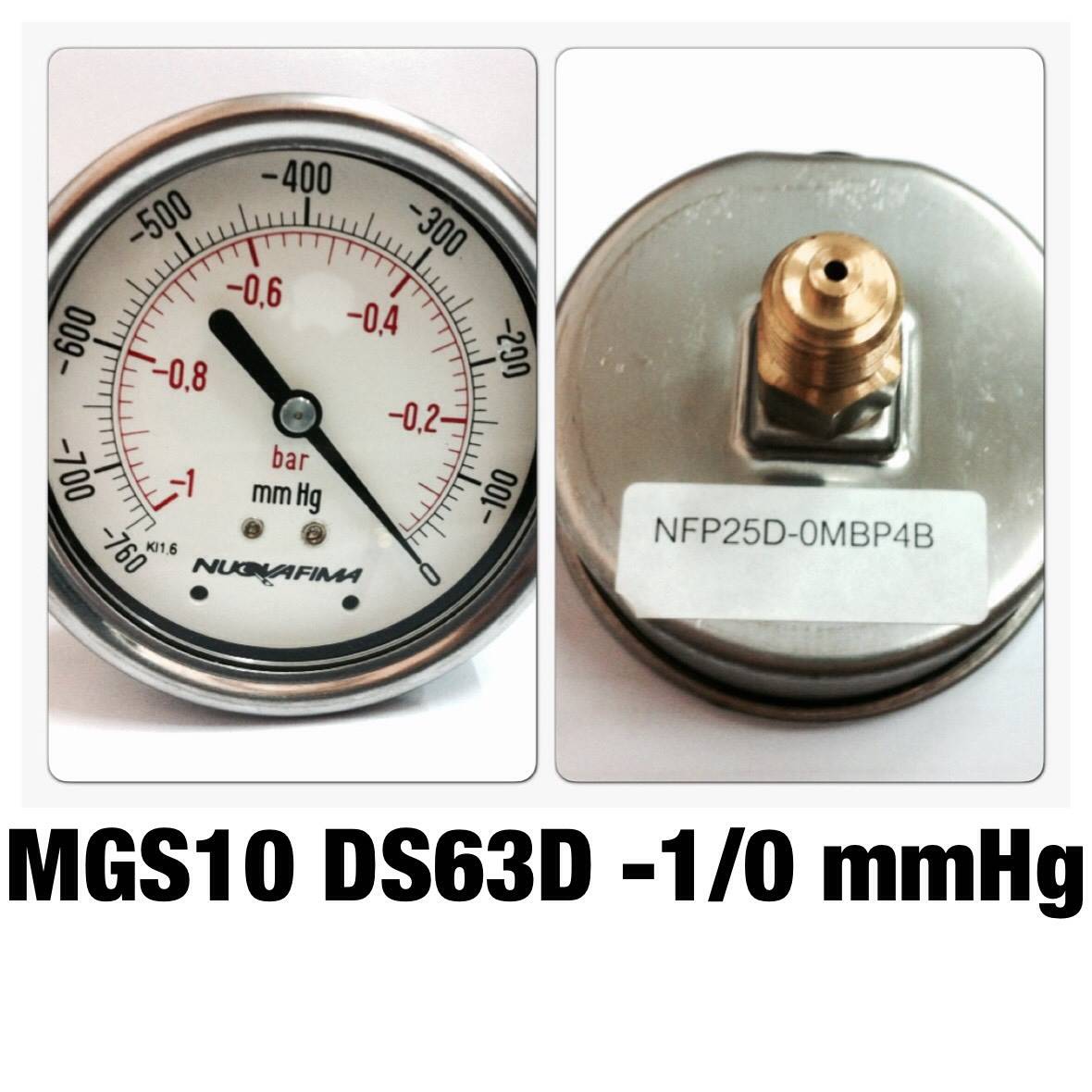 NUOVA FIMA Pressure Gauges 2.5 นิ้ว -1BAR (-760MMHg) ออกหลัง เกลียว 1/4" BSP ทองเหลือง