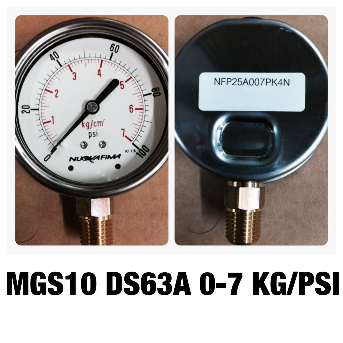 NUOVA FIMA Pressure Gauges 2.5 นิ้ว 0-7 KG (100PSI) ออกล่าง เกลียว 1/4" NPT ทองเหลือง