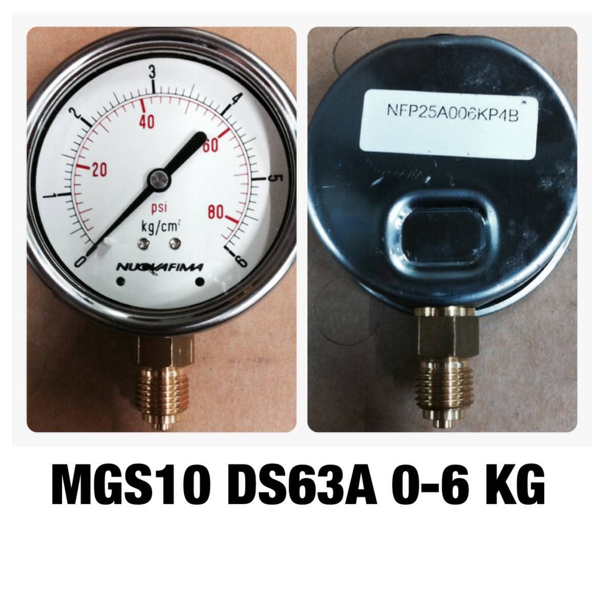 NUOVA FIMA Pressure Gauges 2.5 นิ้ว 0-6 KG (87PSI) ออกล่าง เกลียว 1/4" BSP ทองเหลือง