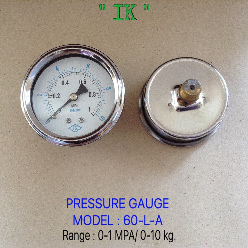 IK Pressure Gauges "IK"2.5 นิ้ว 0-10KG (1 MPA) ออกหลัง เกลียว 1/4" NPT ทองเหลือง