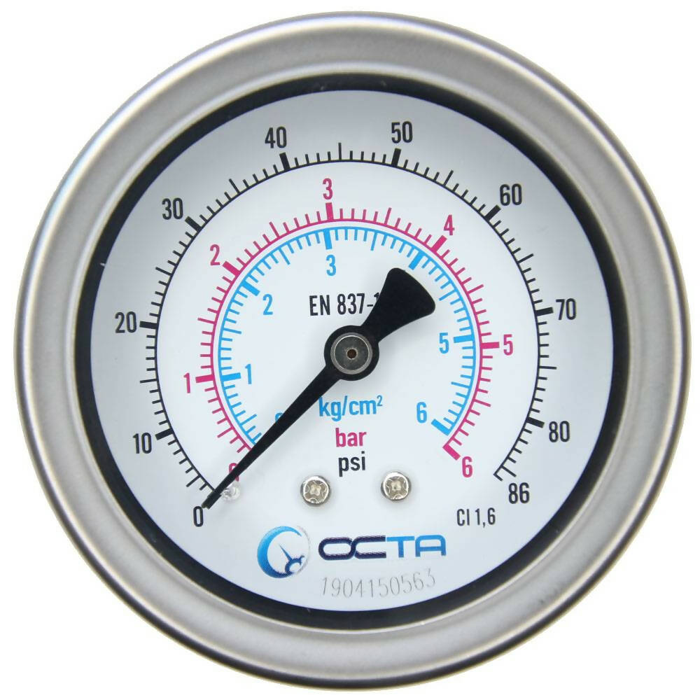 OCTA เกจวัดแรงดัน Pressure Gauge หน้าปัดขนาด 2.5″ เกลียวสแตเลสขนาดออกหลัง 1/4" NPT เกจแรงดัน OCTA GSK63