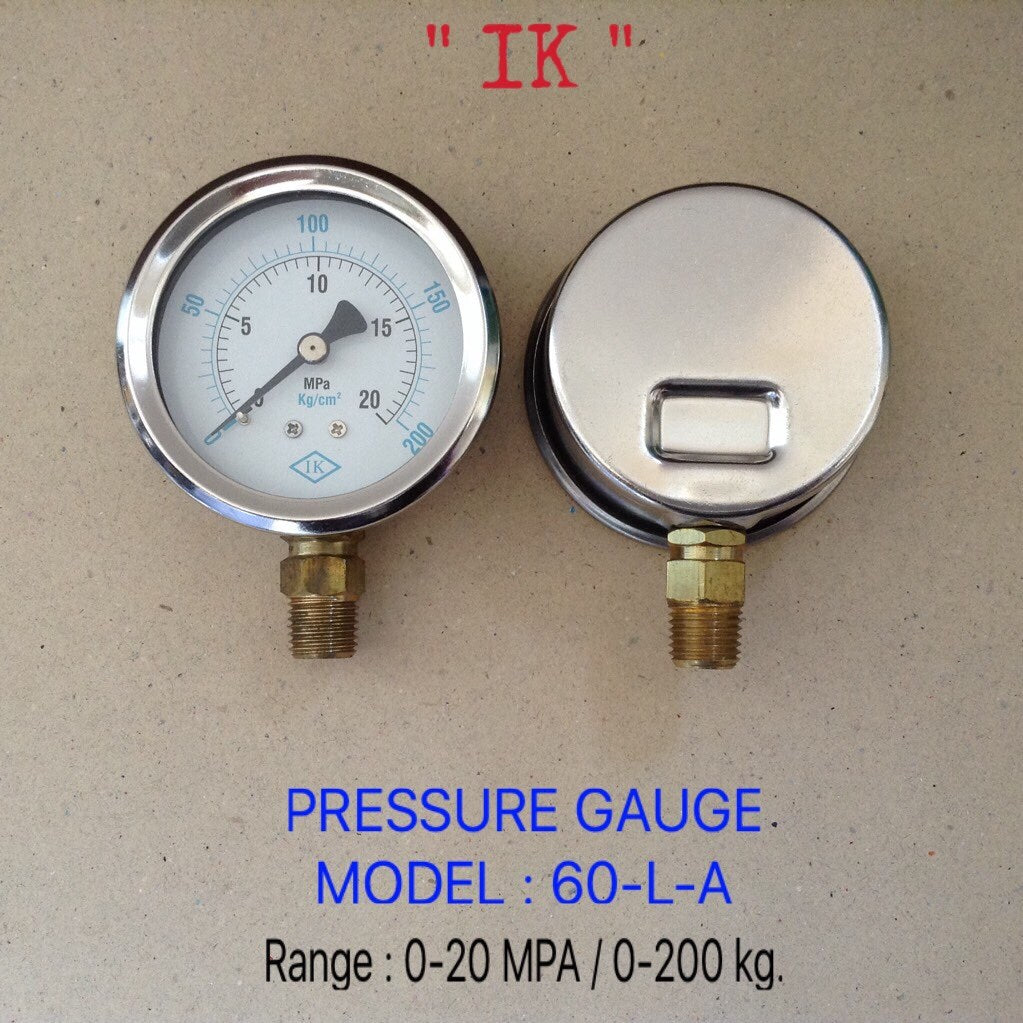 IK Pressure Gauges "IK" 2.5 นิ้ว 0-20MPA /0-200KG ออกล่าง 1/4" ทองเหลือง NPT