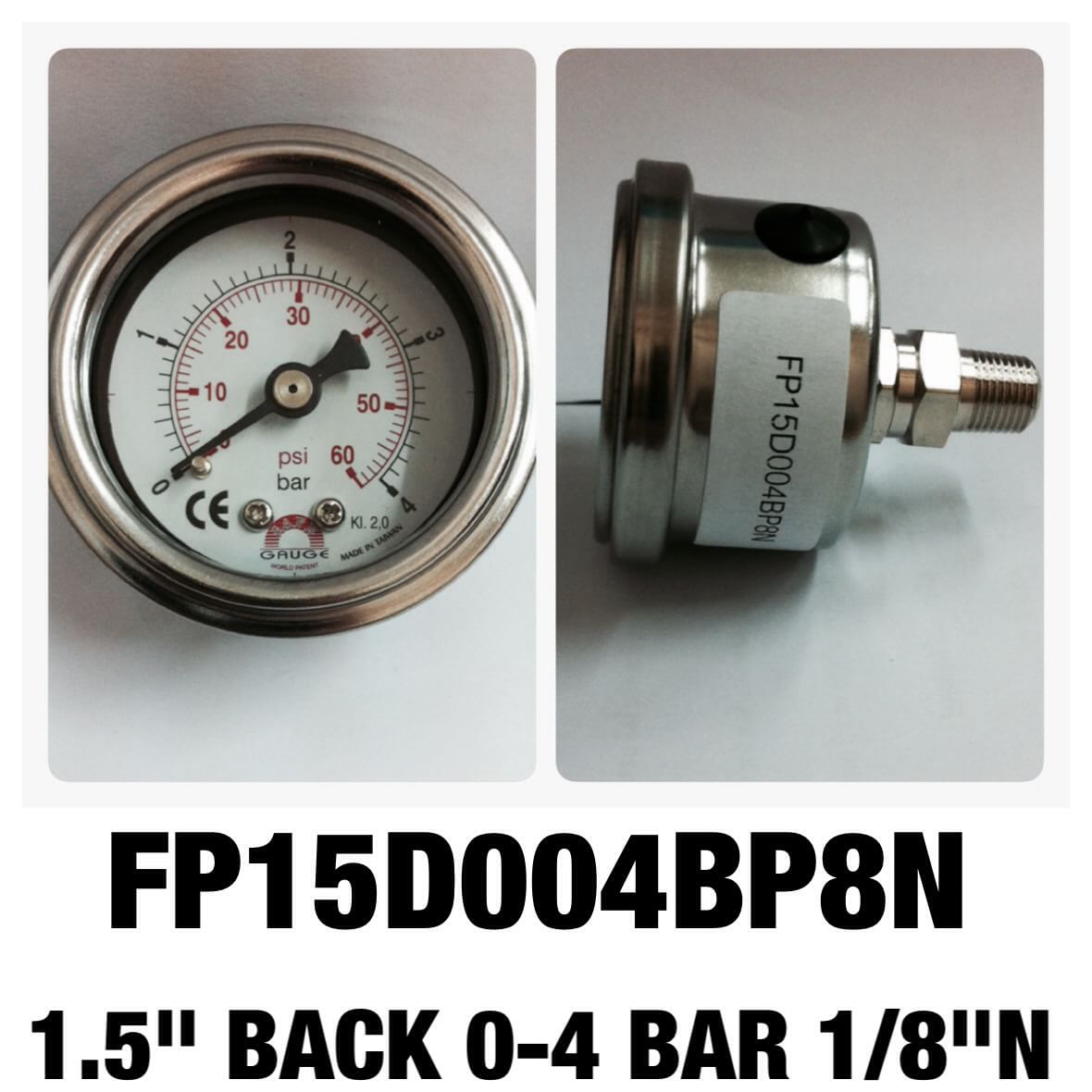 SAFE GAUGE Pressure Gauges 0-4 BAR 0-60 PSI 1.5 นิ้ว ออกหลังเกลียว 1/8" NPT