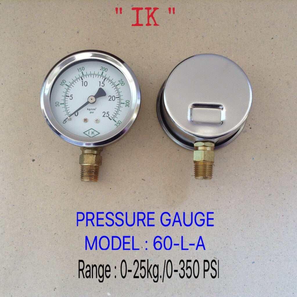 IK Pressure Gauges "IK" 2.5 นิ้ว 0-25KG /0-350PSI ออกล่าง 1/4" ทองเหลือง NPT
