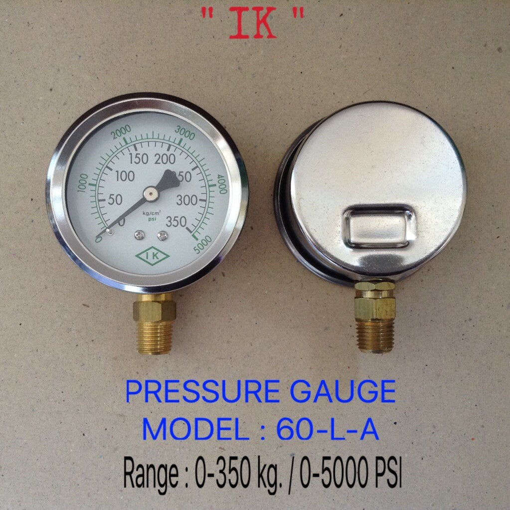 IK Pressure Gauges "IK" 2.5 นิ้ว 0-350KG/0-5000 PSI ออกล่าง 1/4" ทองเหลือง NPT