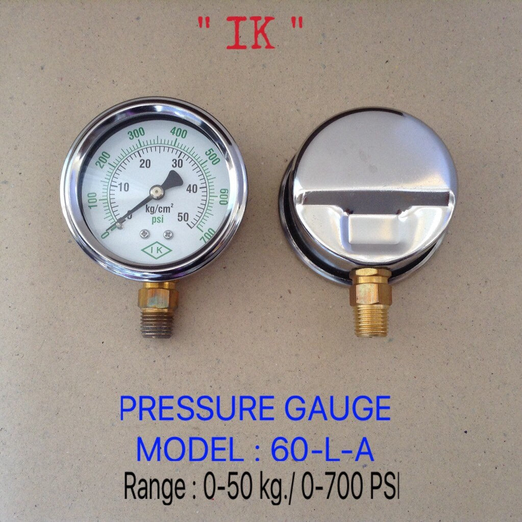 IK Pressure Gauges "IK"2.5 นิ้ว 0-50KG /0-700PSI ออกล่าง 1/4" ทองเหลือง NPT
