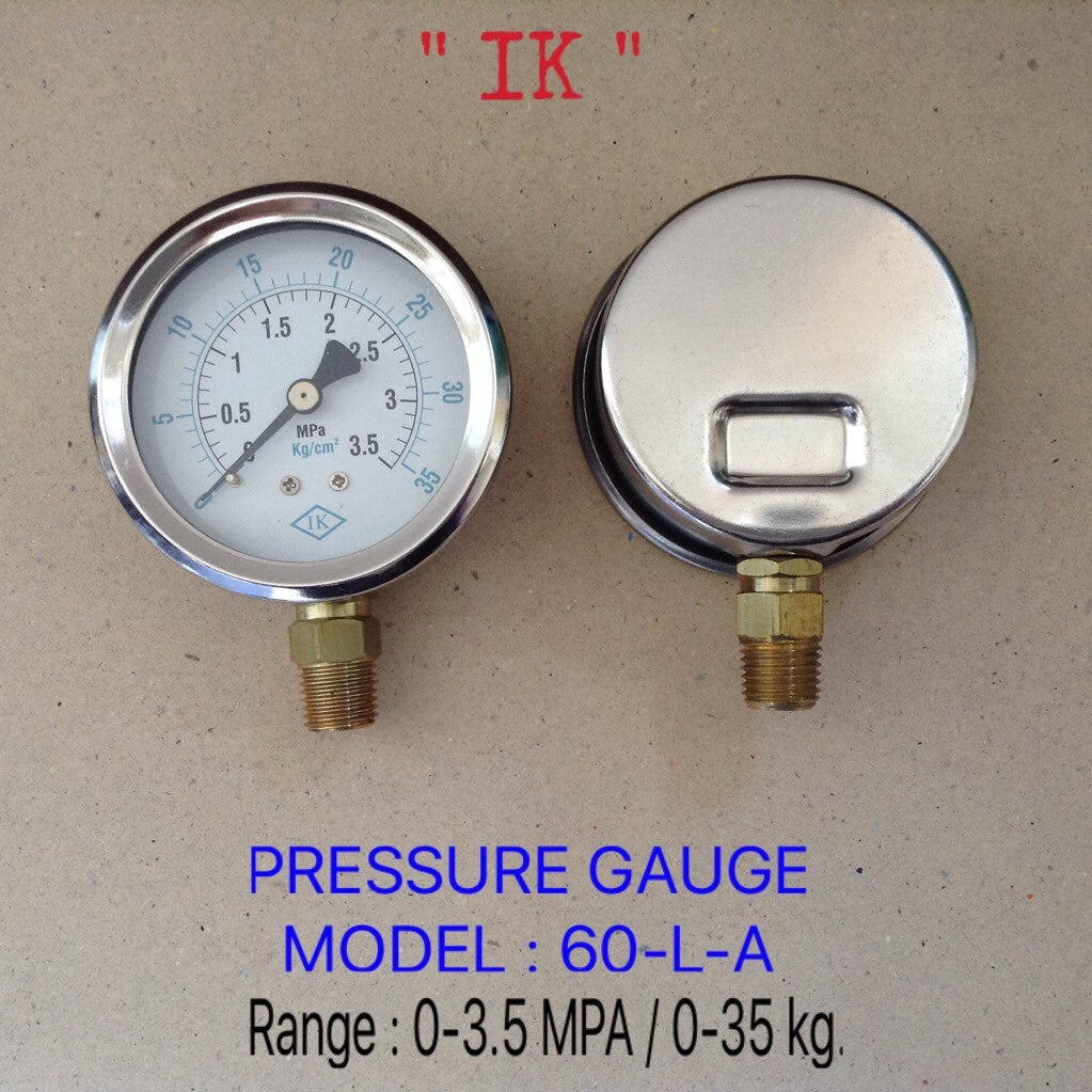 IK Pressure Gauges "IK"2.5 นิ้ว 0-3.5MPA /0-35KG ออกล่าง 1/4" ทองเหลือง NPT