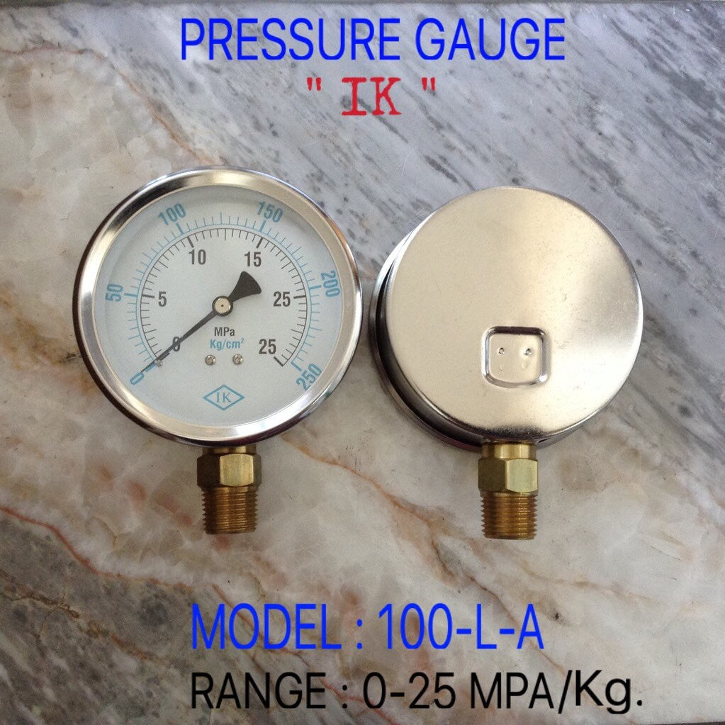IK Pressure Gauges "IK" 4 นิ้ว 0-25MPA /0-250KG ออกล่าง 1/2" ทองเหลือง NPT