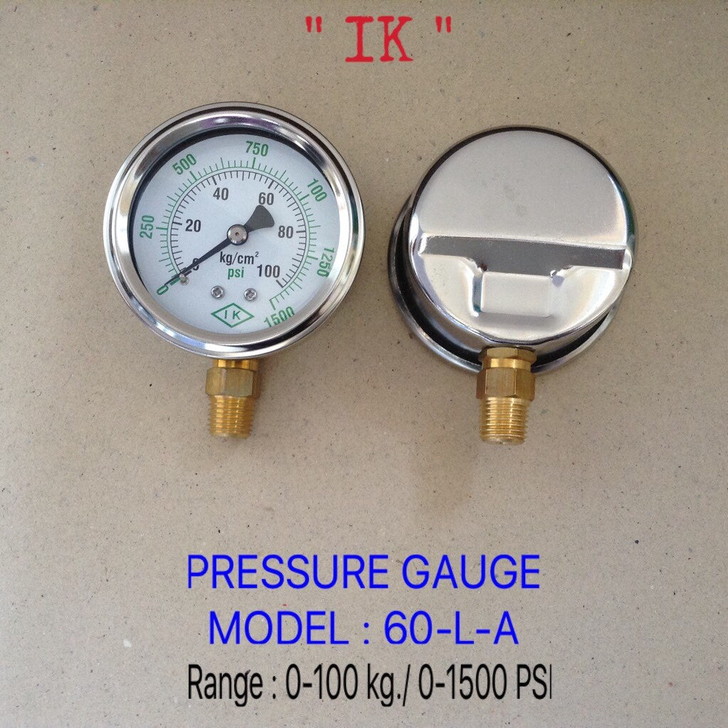 IK Pressure Gauges "IK" 2.5 นิ้ว 0-100KG/0-1500 PSI ออกล่าง 1/4" ทองเหลือง NPT