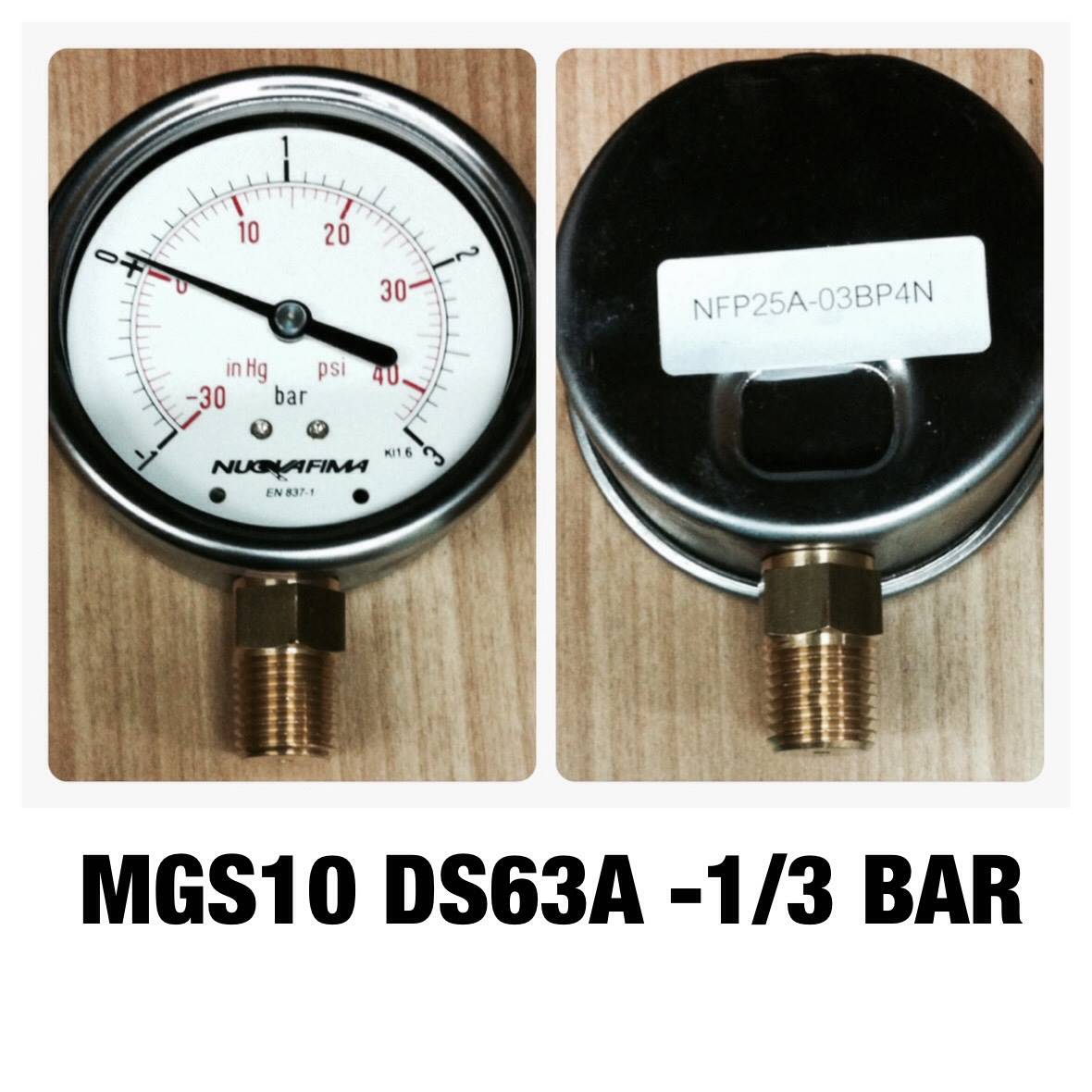 NUOVA FIMA Pressure Gauges 2.5 นิ้ว -30 INHg ถึง 40 PSI (-1 ถึง 3BAR) ออกล่าง เกลียว 1/4" NPT ทองเหลือง