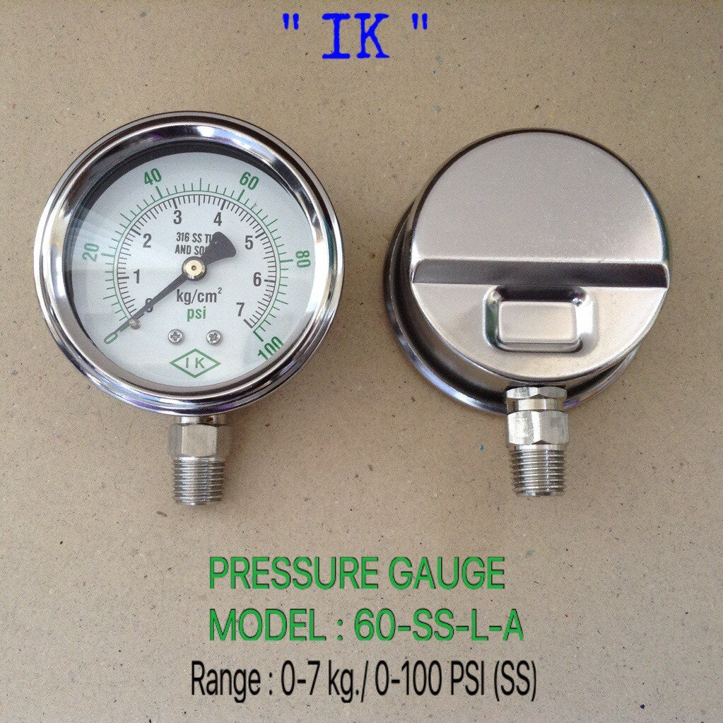 IK Pressure Gauges "IK" 2.5 นิ้ว 0-7KG/0-100PSI ออกล่าง 1/4" สแตนเลส NPT