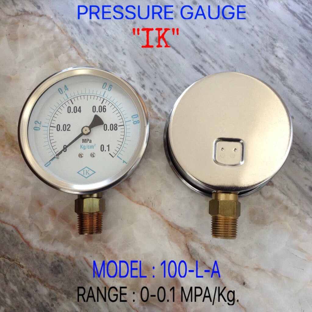 IK Pressure Gauges "IK" 4 นิ้ว 0-0.1MPA/0-1KG ออกล่าง 1/2" ทองเหลือง NPT