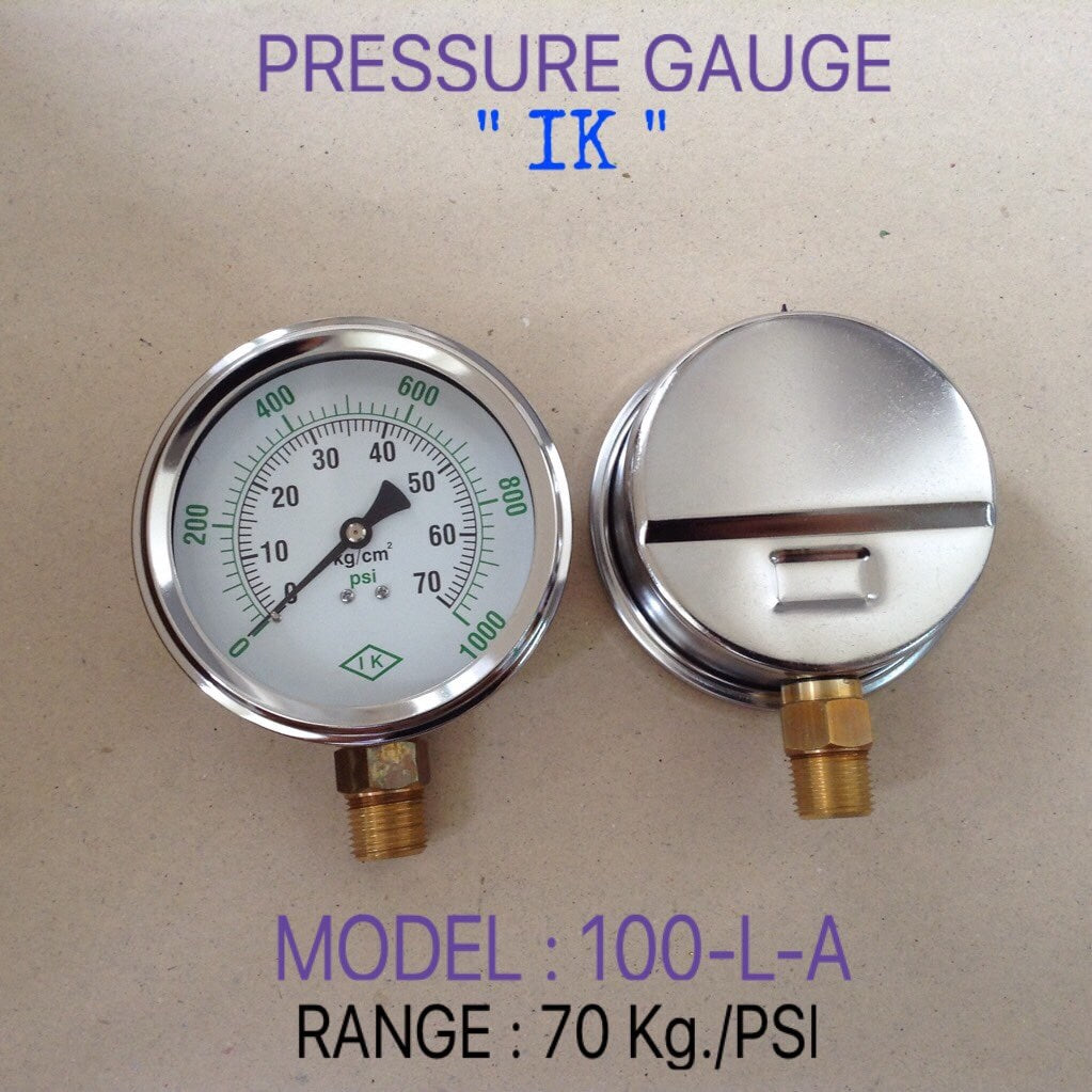 IK Pressure Gauges "IK" 4 นิ้ว 0-70KG/0-1000PSI ออกล่าง 1/2" ทองเหลือง NPT