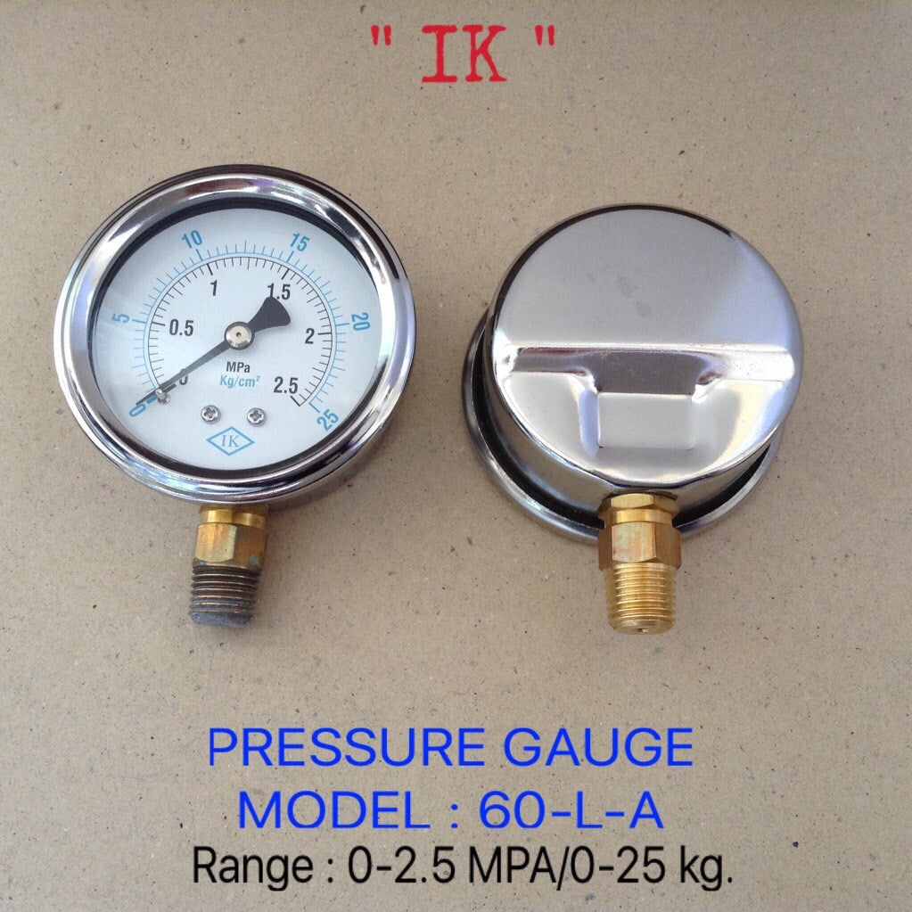 IK Pressure Gauges "IK" 2.5 นิ้ว 0-2.5MPA /0-25KG ออกล่าง 1/4" ทองเหลือง NPT
