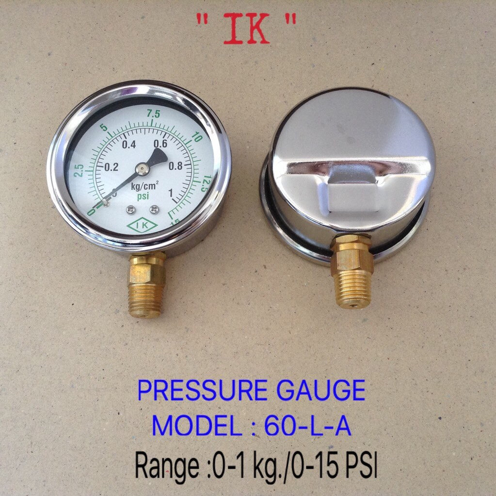 IK Pressure Gauges "IK" 2.5 นิ้ว 0-1KG /0-15PSI ออกล่าง 1/4" ทองเหลือง NPT