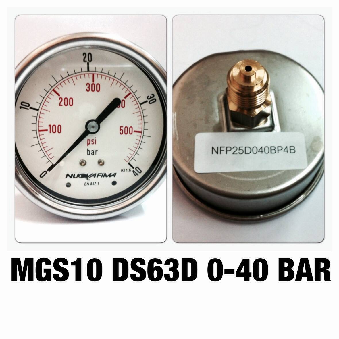 NUOVA FIMA Pressure Gauges 2.5 นิ้ว 0-40BAR (500PSI) ออกหลัง เกลียว 1/4" BSP ทองเหลือง