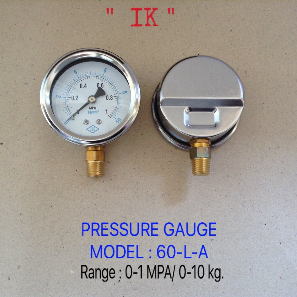 IK Pressure Gauges "IK" 2.5 นิ้ว 0-1 MPA/0-10KG ออกล่าง 1/4" ทองเหลือง NPT