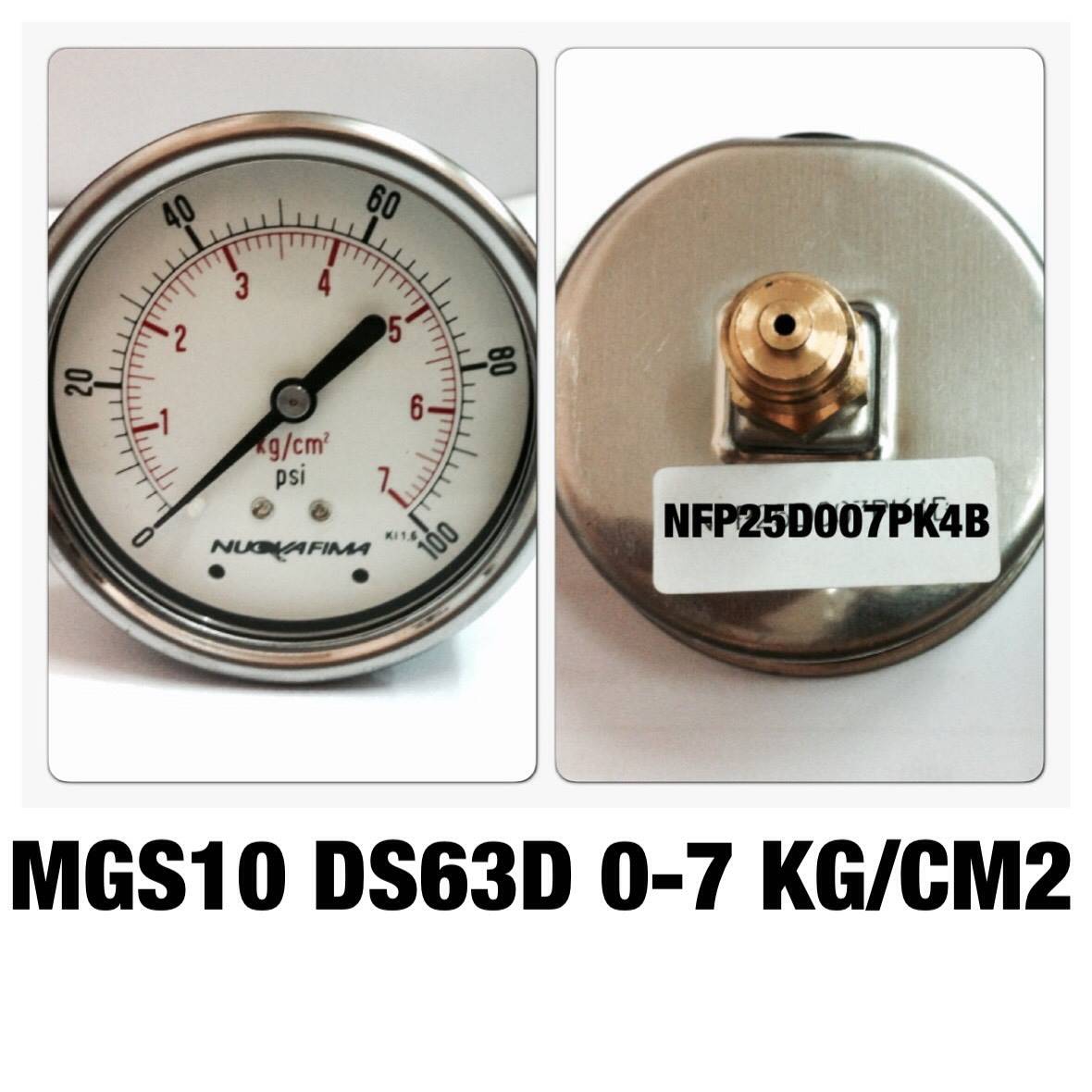 NUOVA FIMA Pressure Gauges 2.5 นิ้ว 0-7KG (100PSI) ออกหลัง เกลียว 1/4" BSP ทองเหลือง