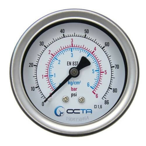 OCTA เกจวัดแรงดัน Pressure Gauge หน้าปัด 2.5″ เกลียวทองเหลืองออกหลังขนาด 1/4" NPT เกจแรงดัน OCTA GBK63