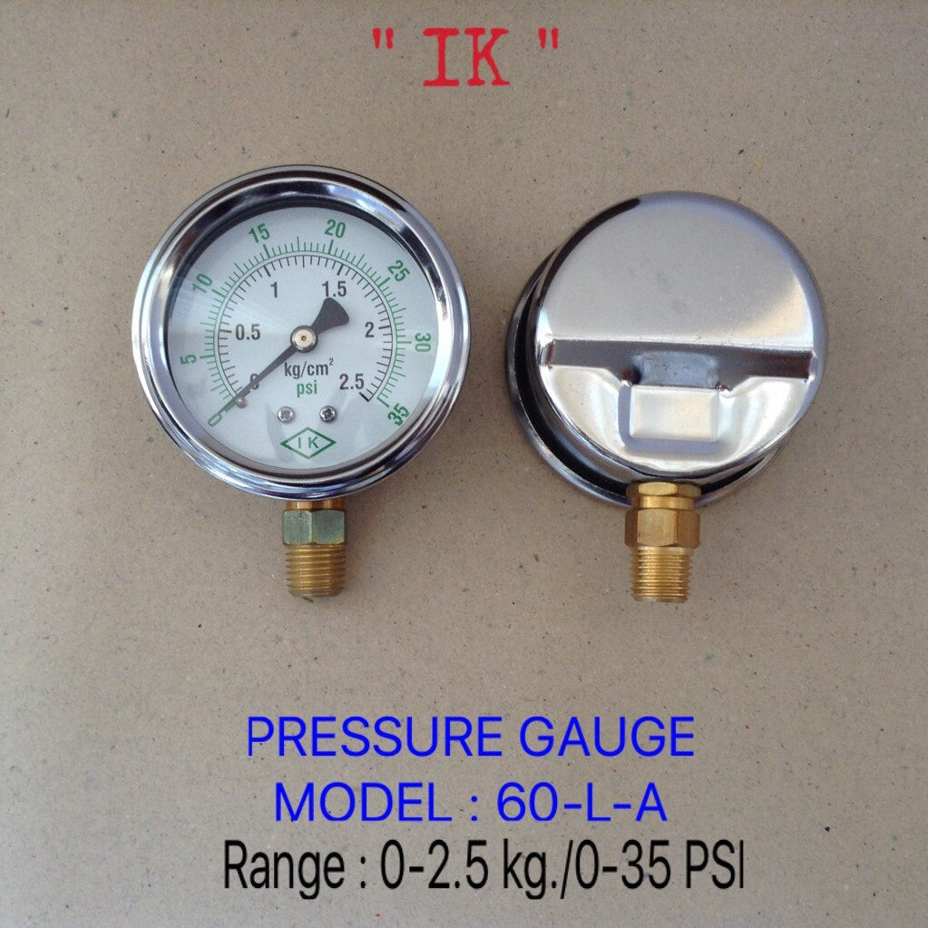 IK Pressure Gauges "IK" 2.5 นิ้ว 0-2.5KG /0-35PSI ออกล่าง 1/4" ทองเหลือง NPT