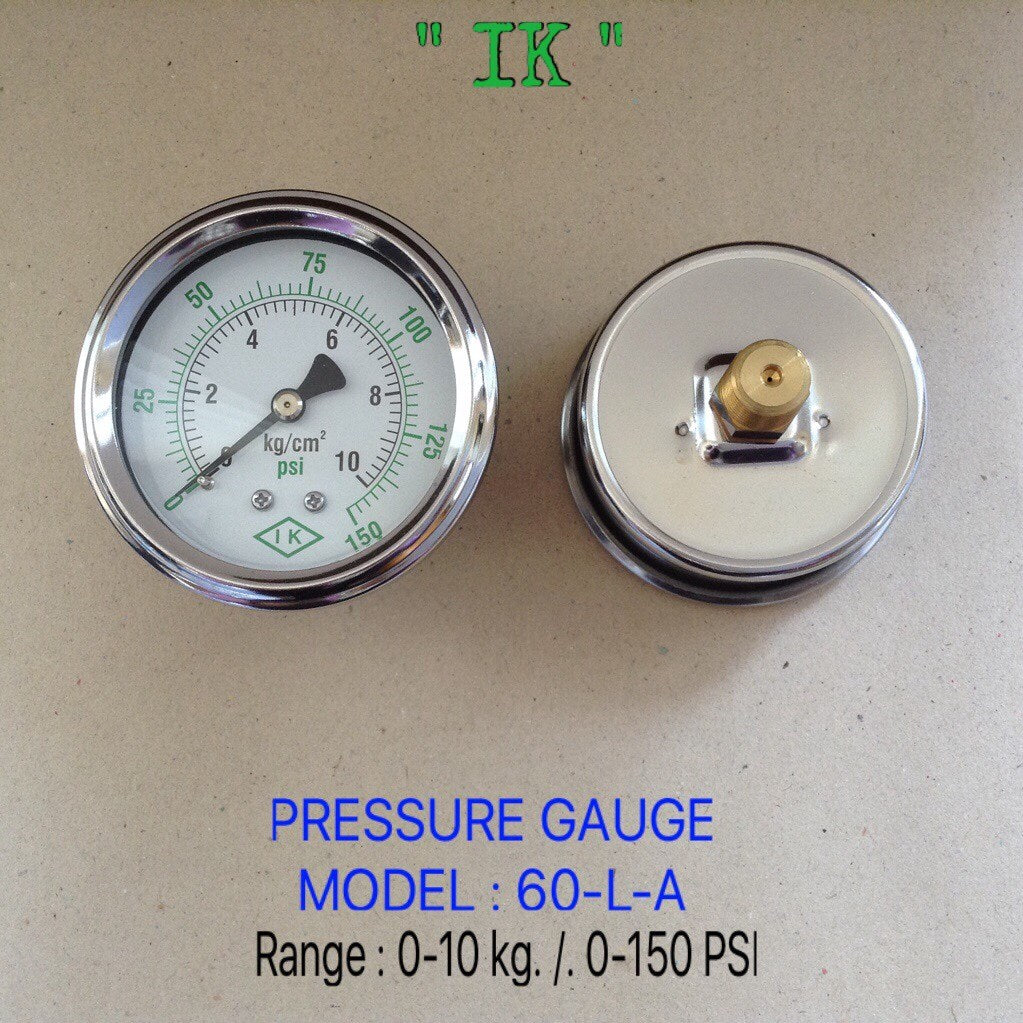 IK Pressure Gauges 2.5 นิ้ว 0-10 KG (150PSI) ออกหลัง เกลียว 1/4" NPT ทองเหลือง