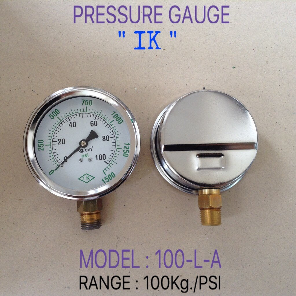 IK Pressure Gauges "IK" 4 นิ้ว 0-70KG/0-1000PSI ออกล่าง 1/2" ทองเหลือง NPT
