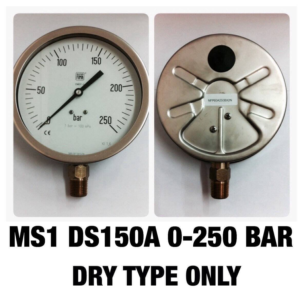 NUOVA FIMA Pressure Gauges 6 นิ้ว 0-250 BAR ออกล่าง เกลียว 1/2" NPT ทองเหลือง (แบบแห้ง)