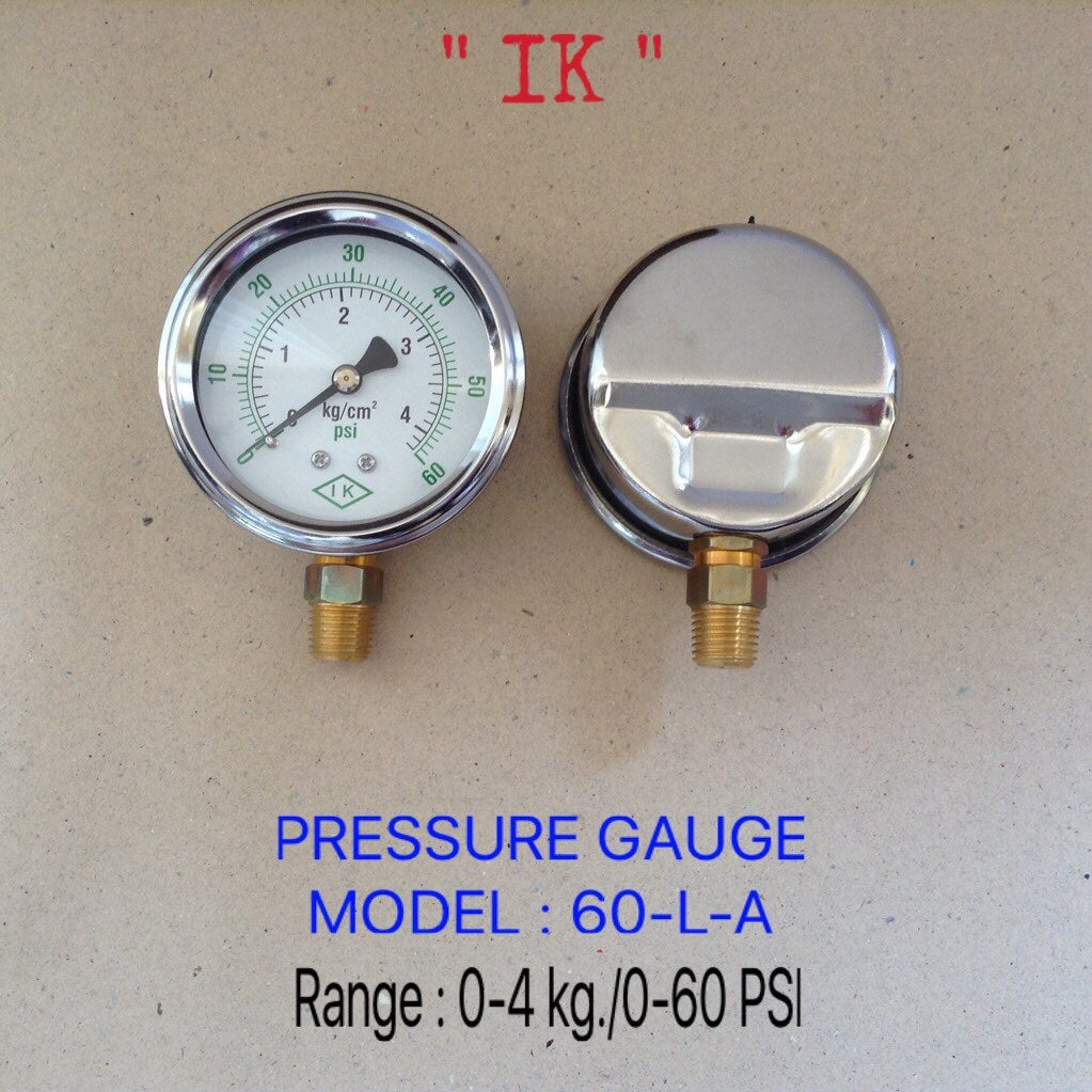 IK Pressure Gauges "IK" 2.5 นิ้ว 0-4KG /0-60PSI ออกล่าง 1/4" ทองเหลือง NPT