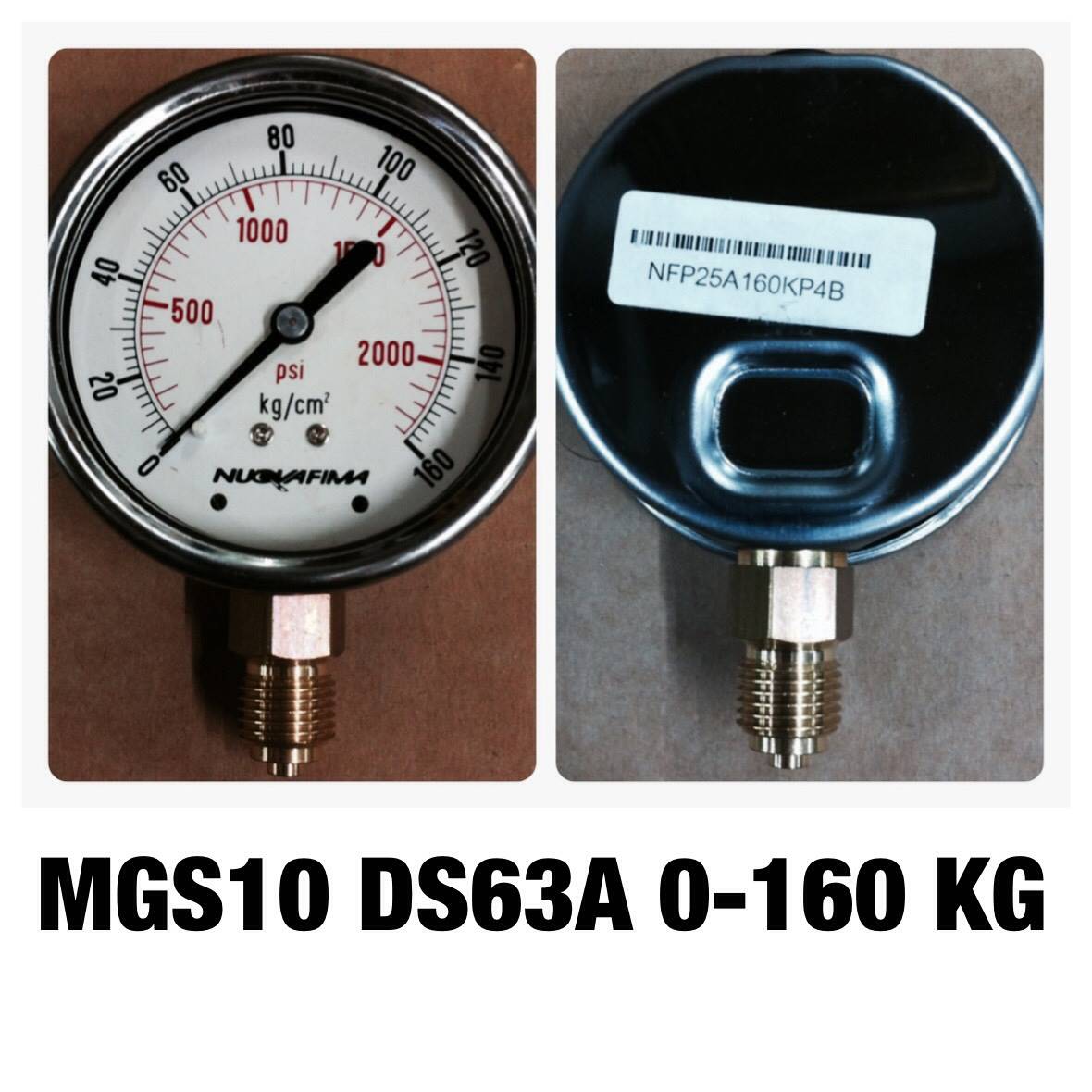 NUOVA FIMA Pressure Gauges 2.5 นิ้ว 0-160 KG (2320PSI) ออกล่าง เกลียว 1/4" BSP ทองเหลือง