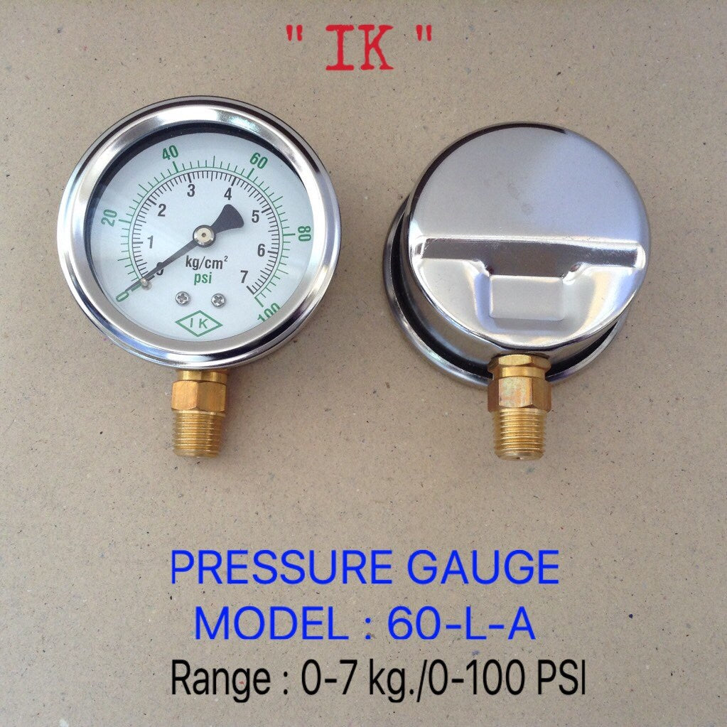 IK Pressure Gauges "IK" 2.5 นิ้ว 0-7KG /0-100PSI ออกล่าง 1/4" ทองเหลือง NPT