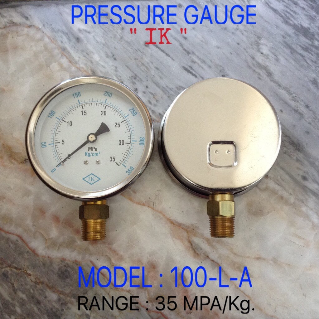 IK Pressure Gauges "IK" 4 นิ้ว 0-35MPA /0-350KG ออกล่าง 1/2" ทองเหลือง NPT